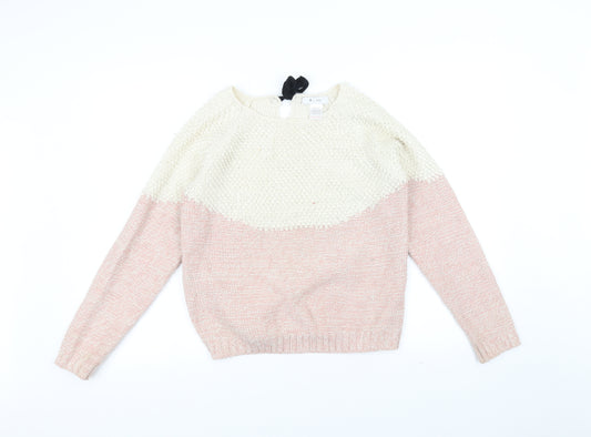 Front view of Le Redoute girls’ pink knit jumper, size 14, years