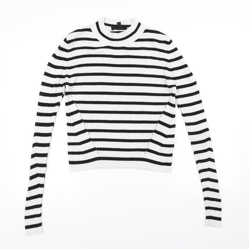 Topshop Womens White Striped  Basic T-Shirt Size 14