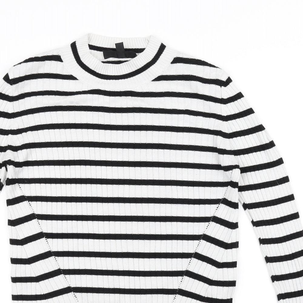 Topshop Womens White Striped  Basic T-Shirt Size 14