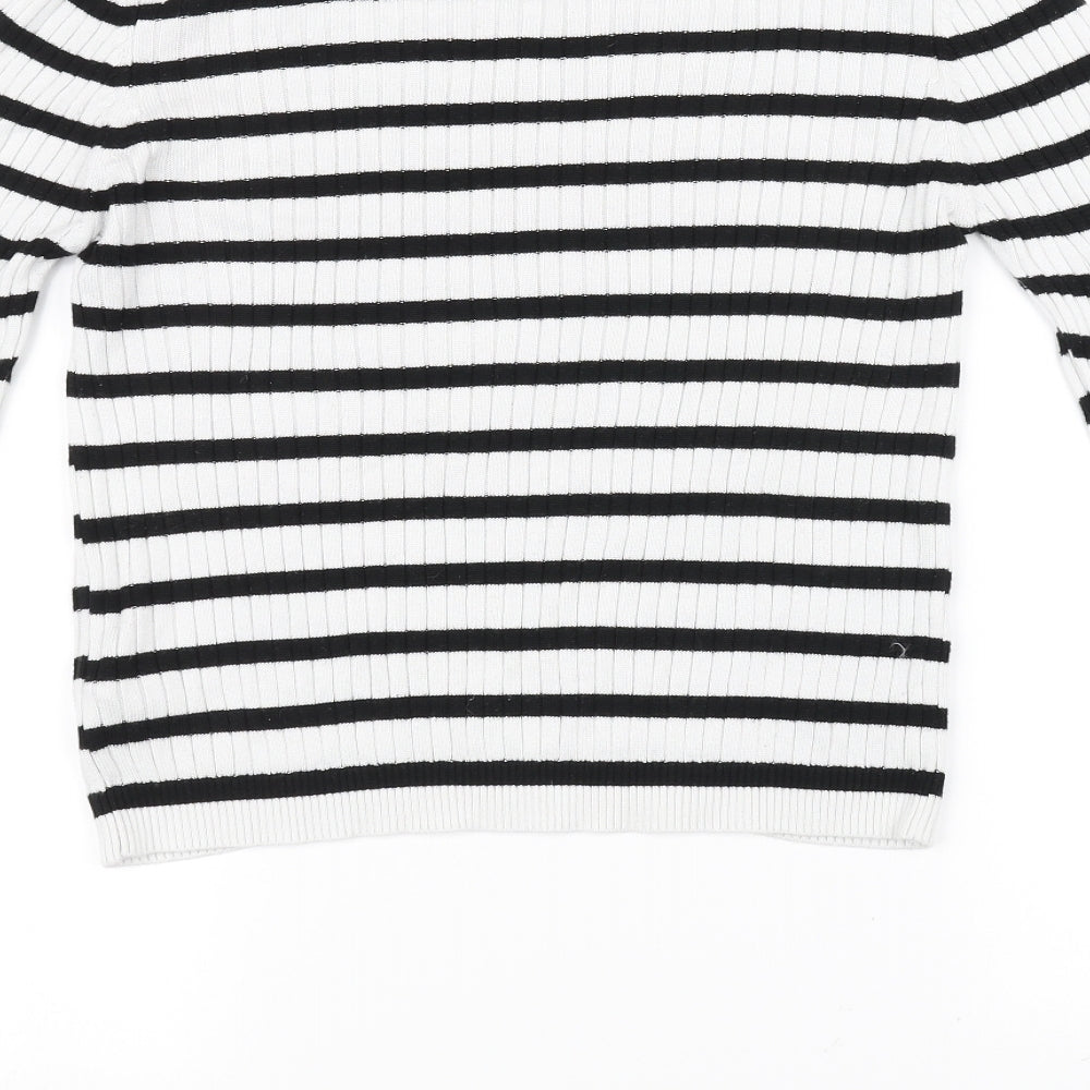 Topshop Womens White Striped  Basic T-Shirt Size 14