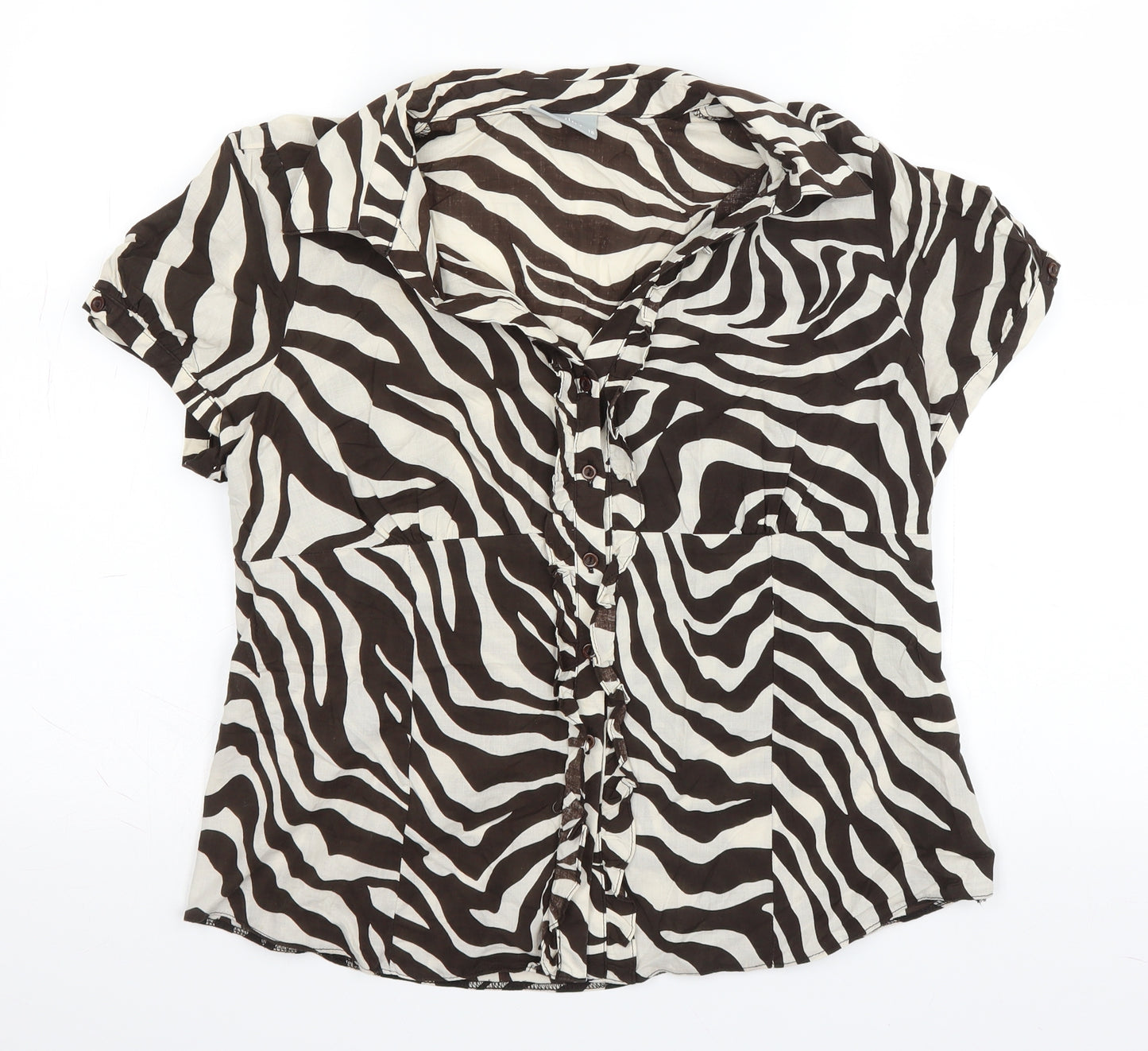 Wallis Womens Brown Animal Print  Basic Button-Up Size 16