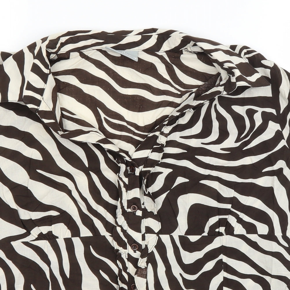 Wallis Womens Brown Animal Print  Basic Button-Up Size 16