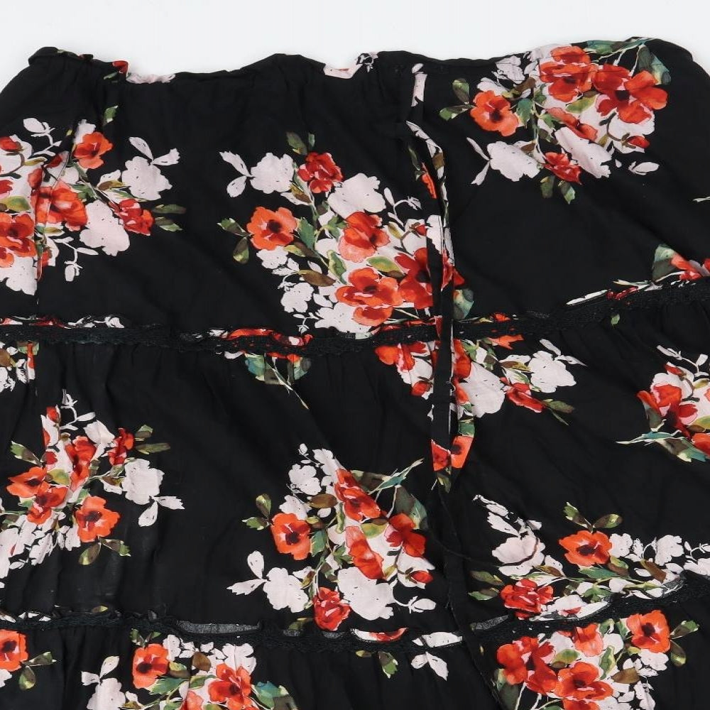 South Womens Black Floral  A-Line  Size 18  - Elasticated top