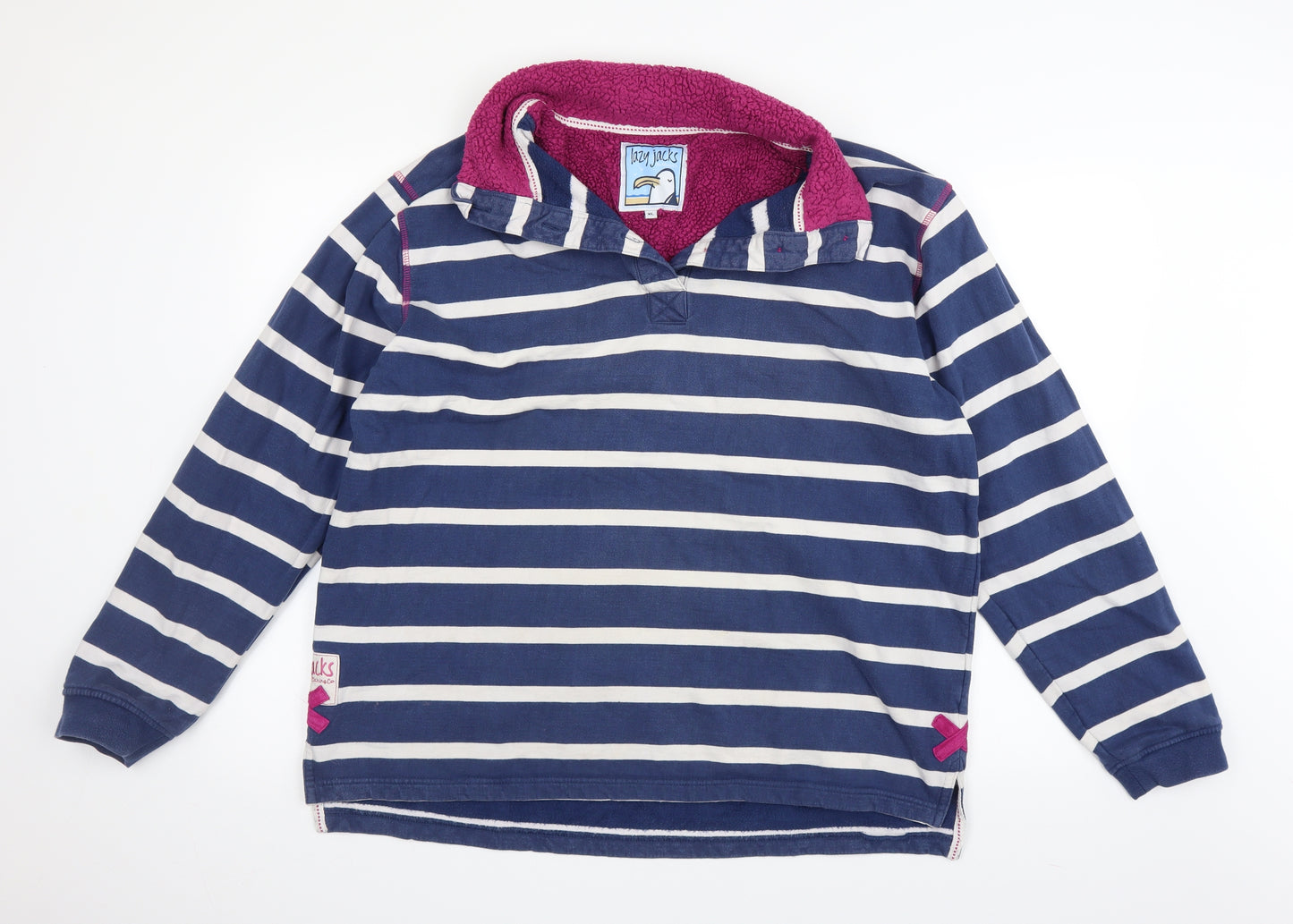 Lazy Jacks Mens Black Striped  Pullover Jumper Size XL  - fleece lined collar