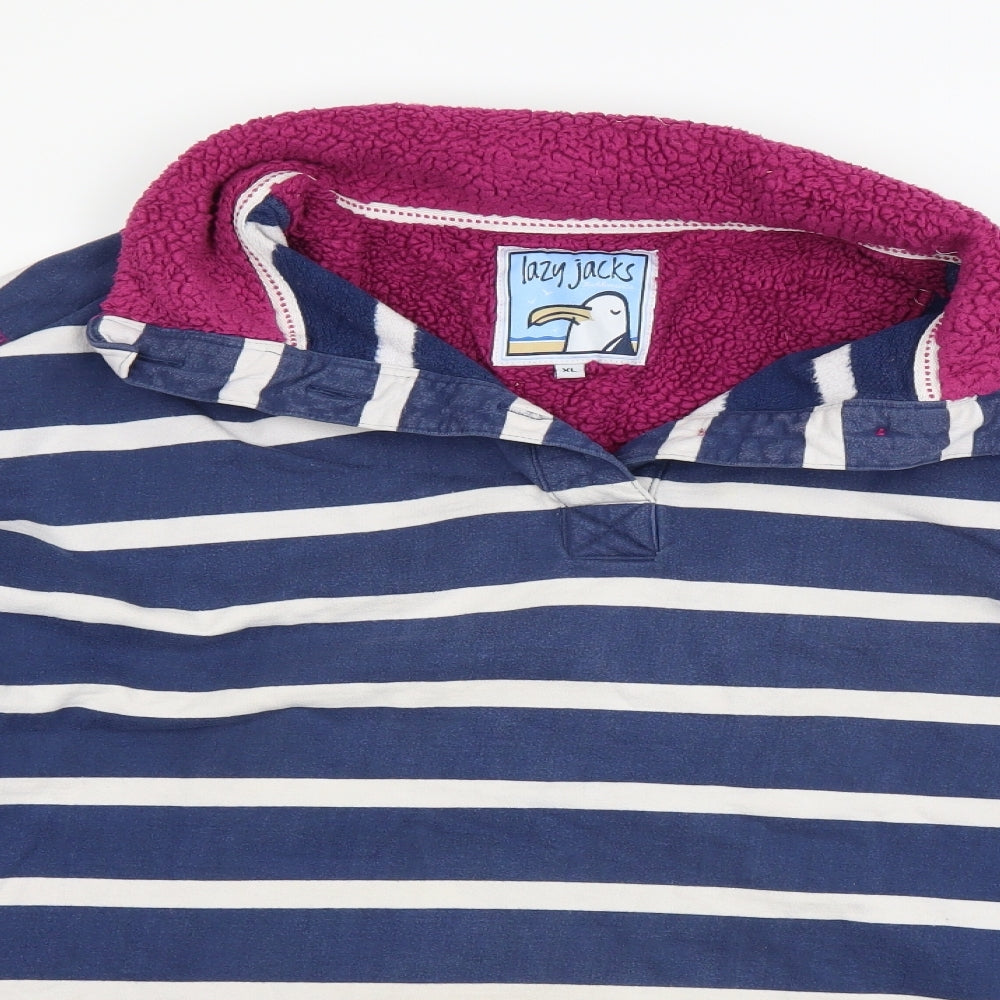 Lazy Jacks Mens Black Striped  Pullover Jumper Size XL  - fleece lined collar