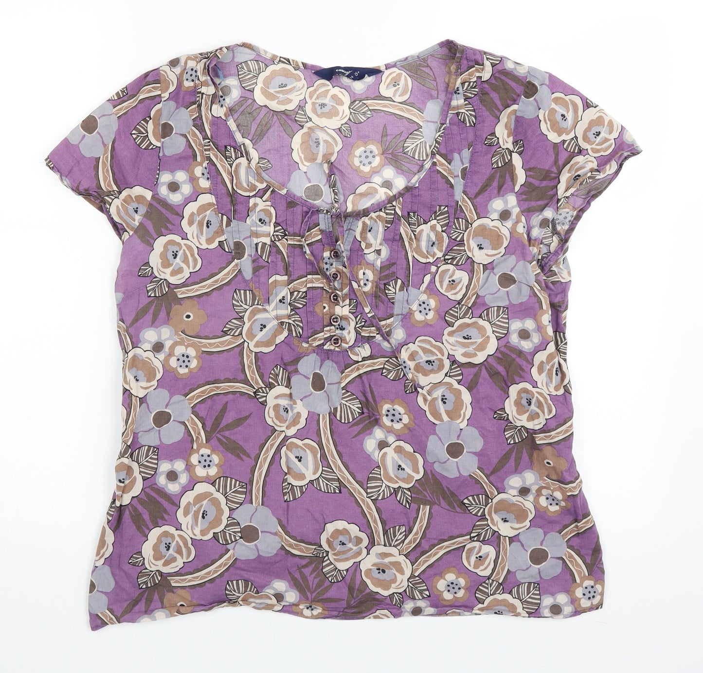 Casual Club Womens Purple Floral  Basic Blouse Size 14