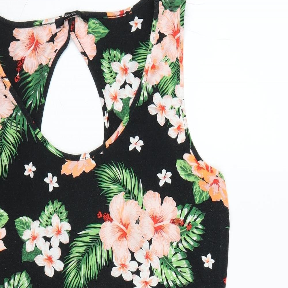 George Womens Black Floral  A-Line  Size 18