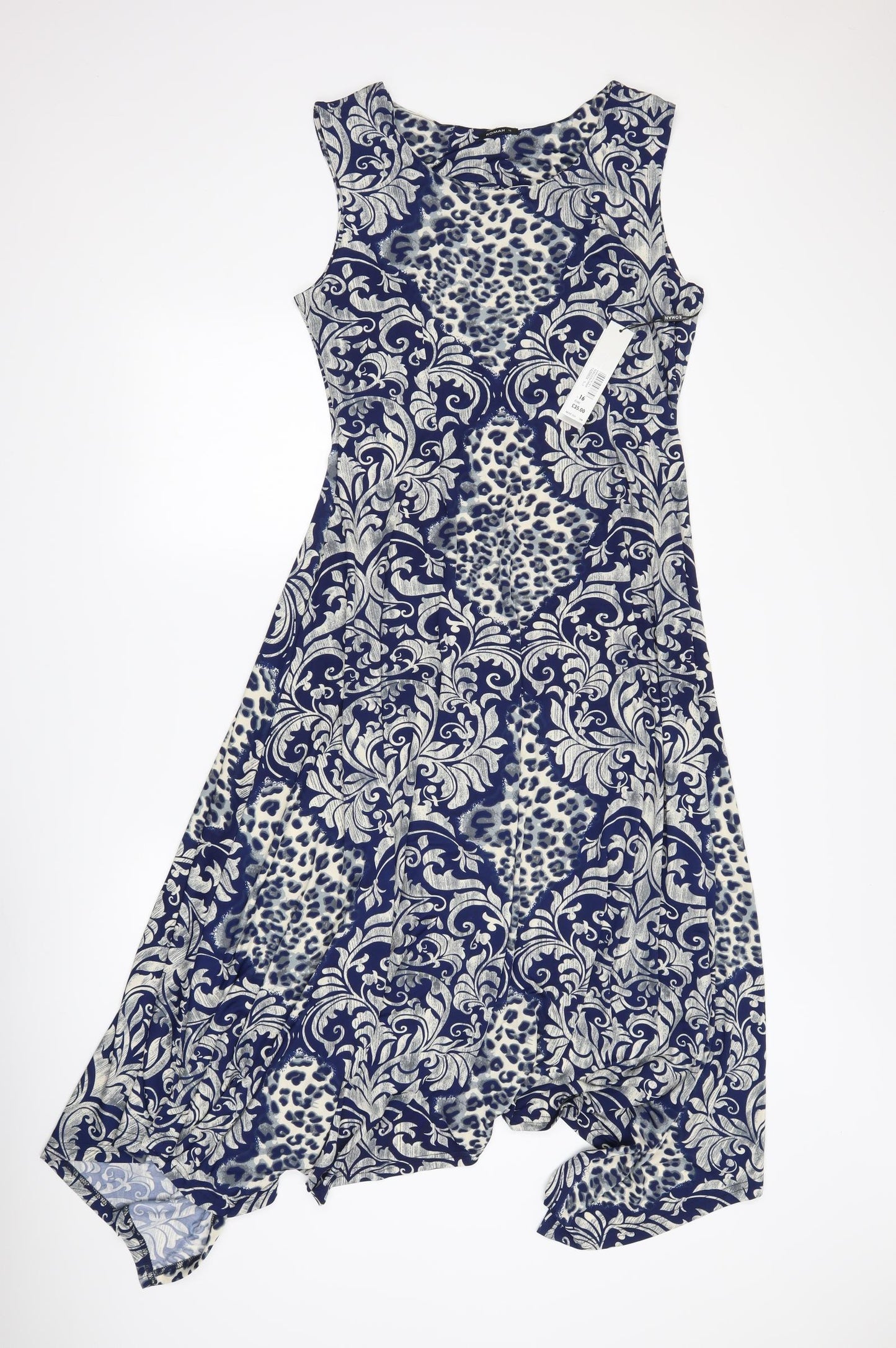 Roman Womens Blue Floral  Maxi  Size 16