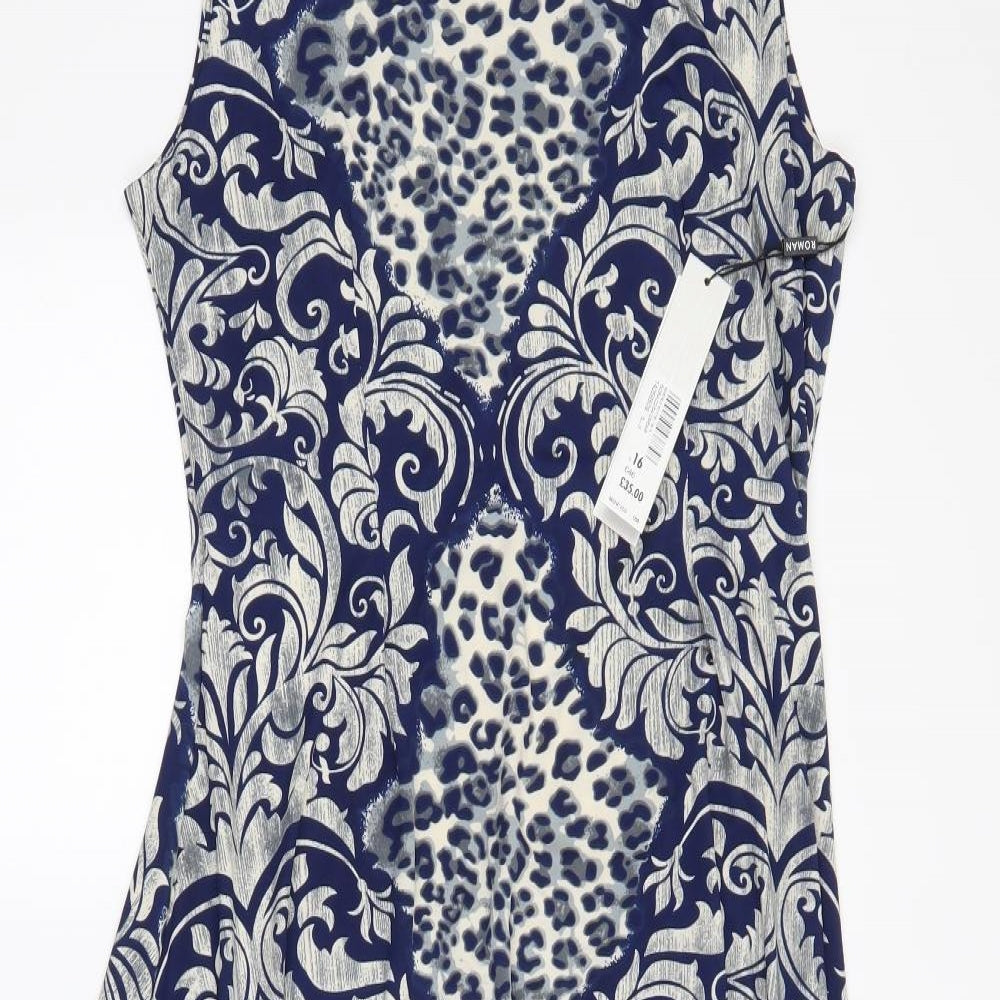 Roman Womens Blue Floral  Maxi  Size 16