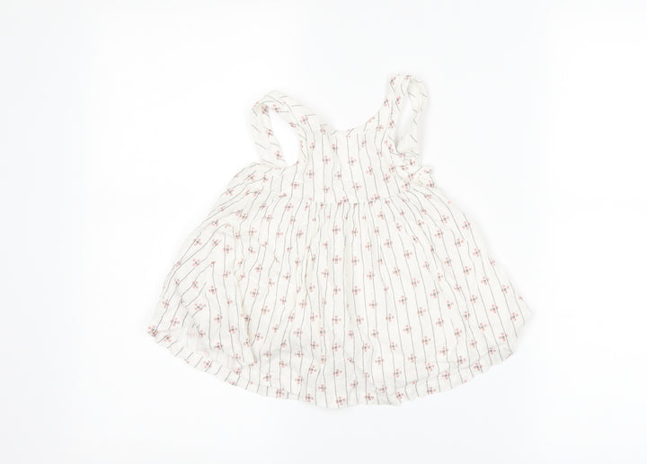 Marks and Spencer Girls White Striped Pinafore/Dungaree Dress Size 3-6 Months