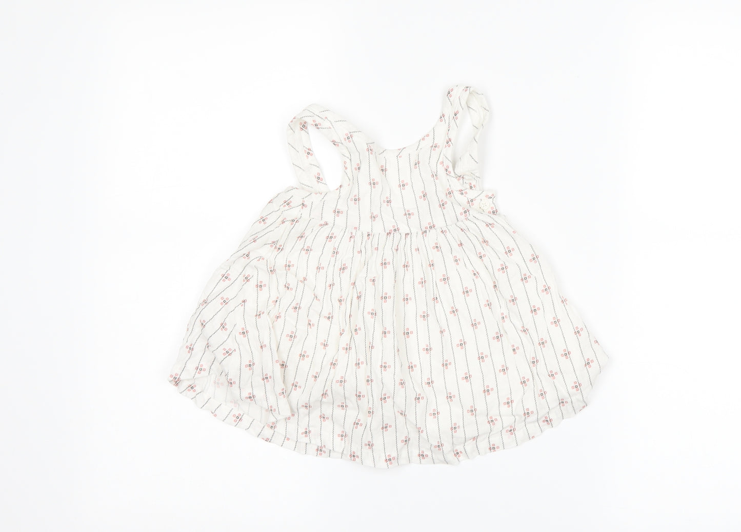 Marks and Spencer Girls White Striped  Pinafore/Dungaree Dress  Size 3-6 Months