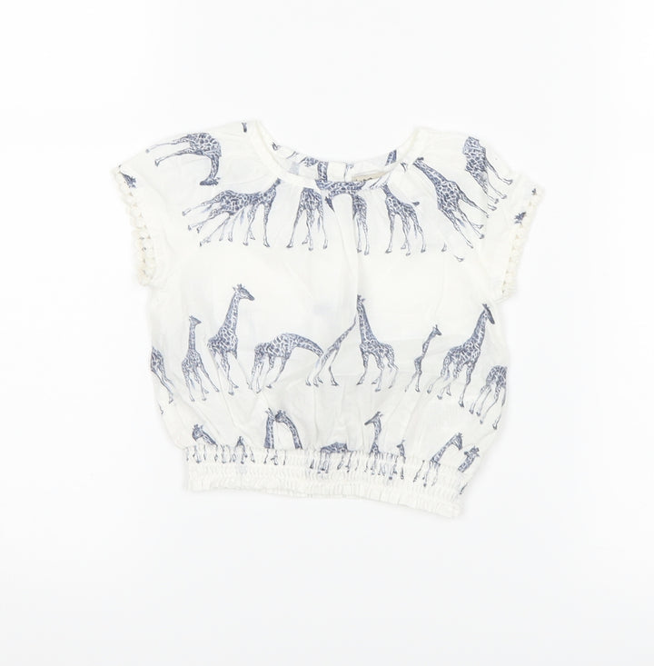 NEXT Girls White Basic T-Shirt Size 3-6 Months - Giraffe Print