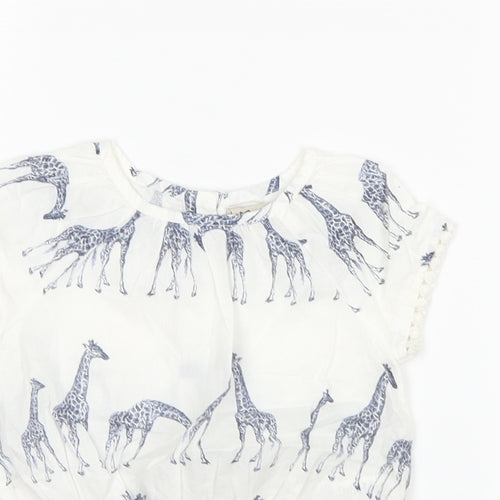 NEXT Girls White   Basic T-Shirt Size 3-6 Months  - Giraffe Print