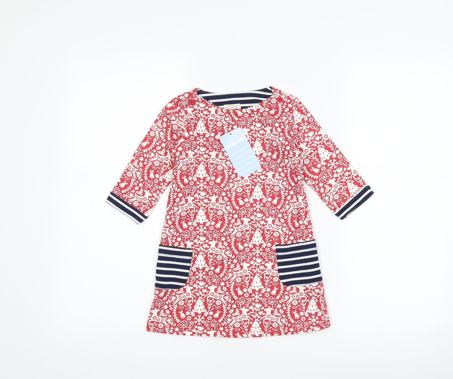 JoJo Maman Bébé Girls Red   T-Shirt Dress  Size 2-3 Years  - christmas
