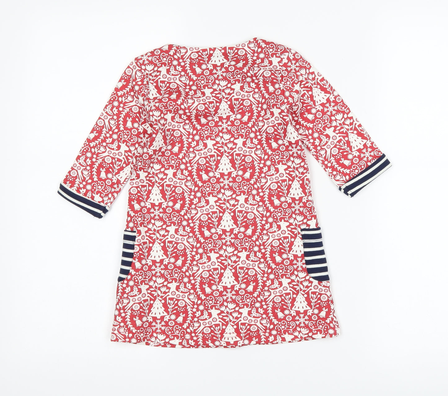 JoJo Maman Bébé Girls Red   T-Shirt Dress  Size 2-3 Years  - christmas