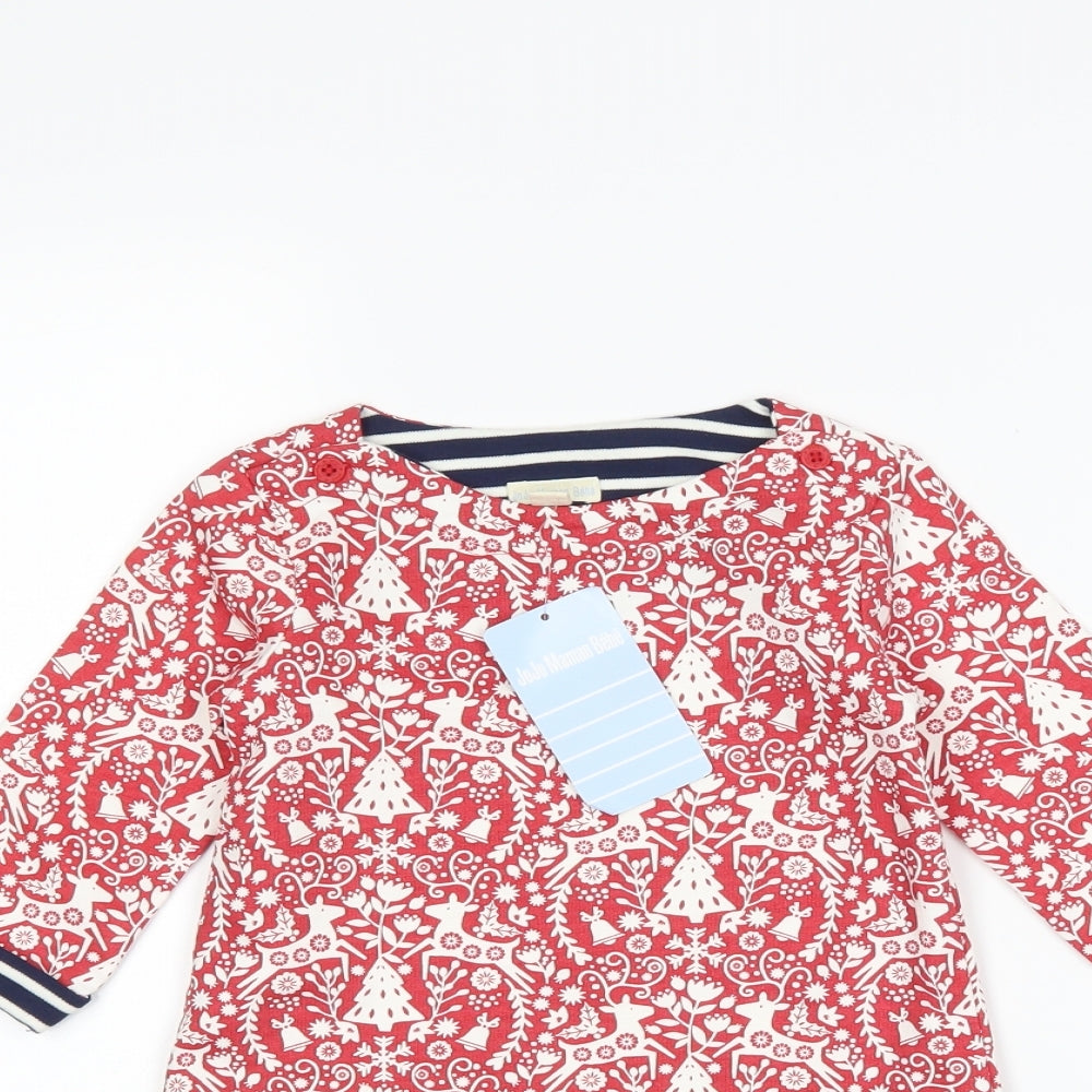 JoJo Maman Bébé Girls Red   T-Shirt Dress  Size 2-3 Years  - christmas