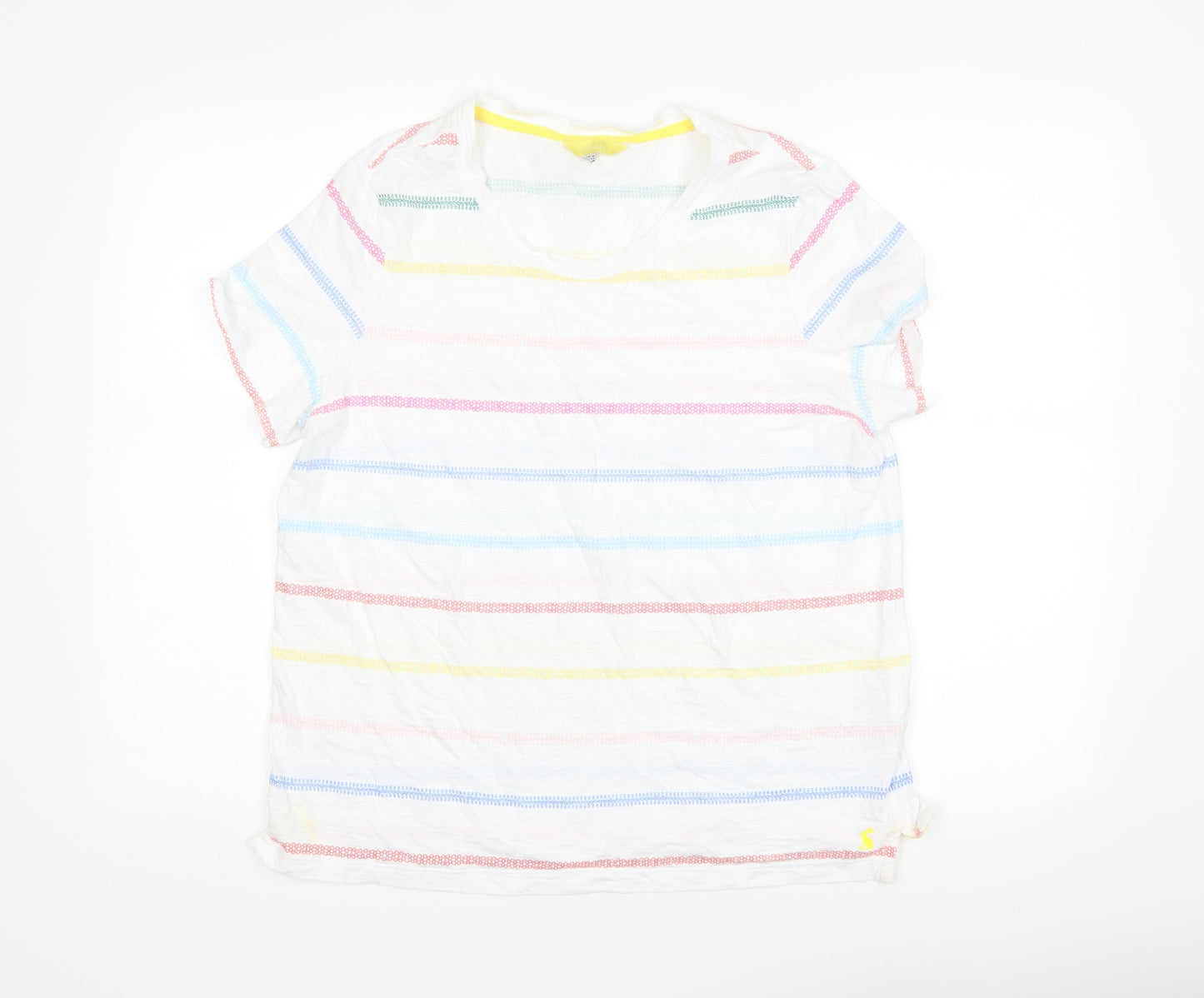 Joules Womens White Striped  Basic T-Shirt Size 16