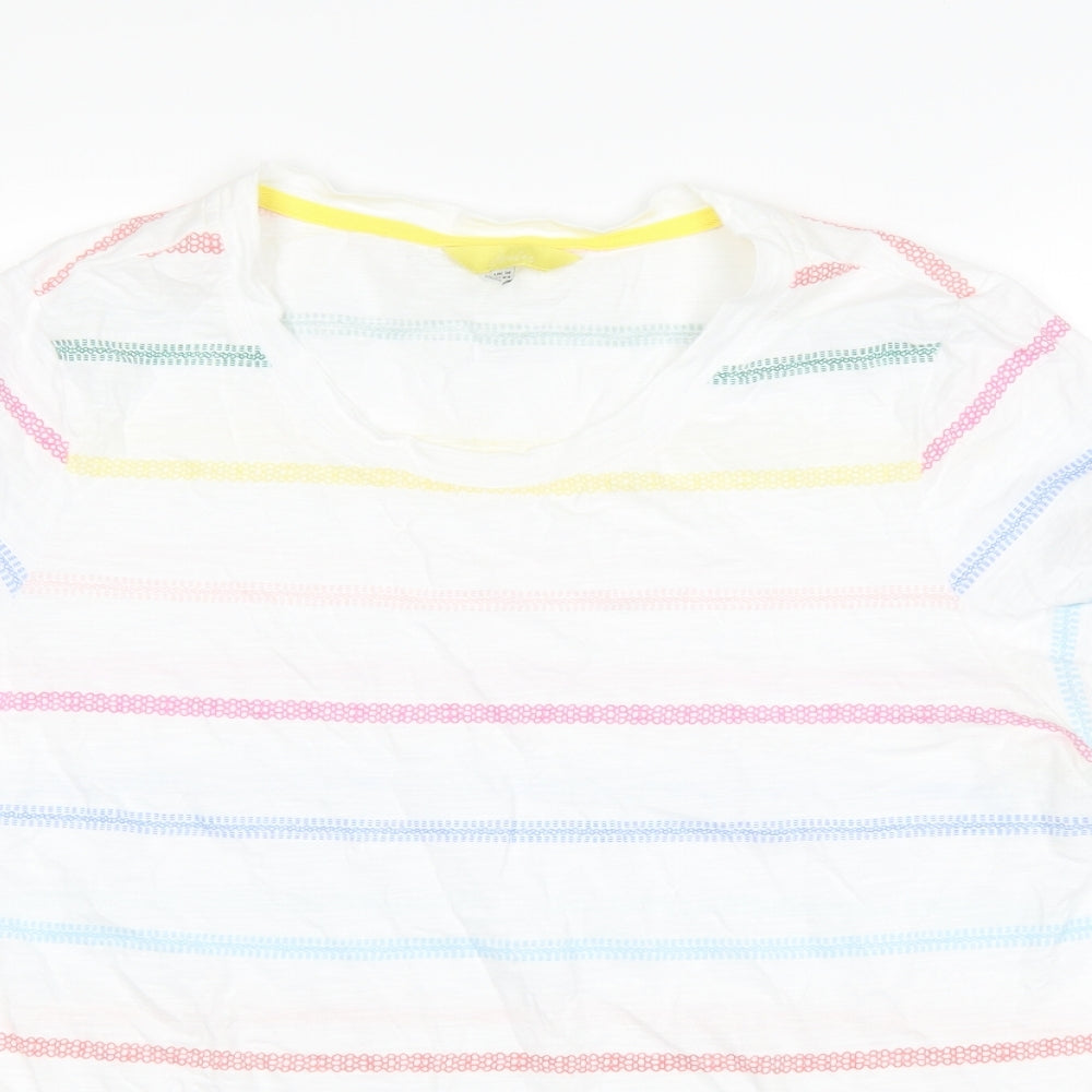 Joules Womens White Striped  Basic T-Shirt Size 16