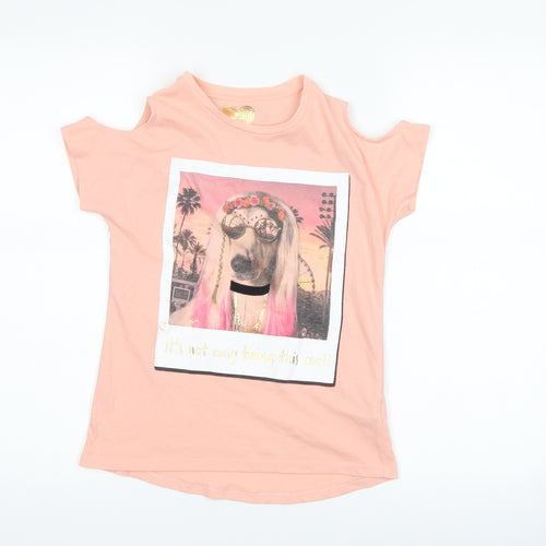 F&F Girls Pink   Basic T-Shirt Size 10-11 Years  - dog cut out shoulder