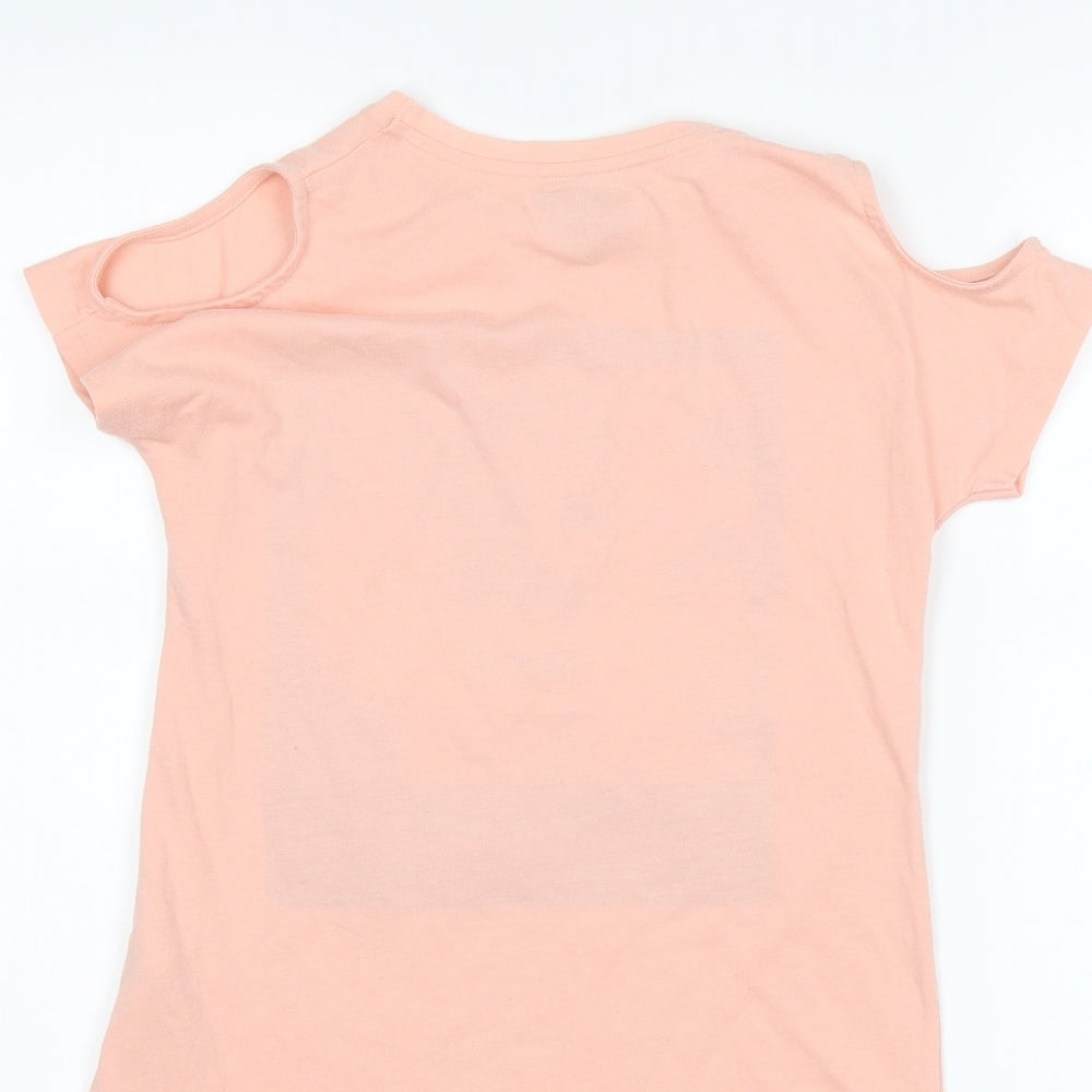 F&F Girls Pink   Basic T-Shirt Size 10-11 Years  - dog cut out shoulder
