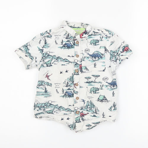 F&F Boys White   Basic Button-Up Size 4-5 Years  - Dinosaurs