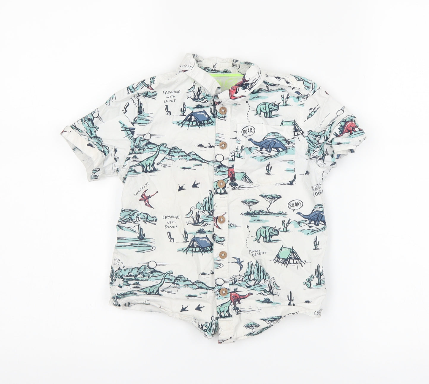 F&F Boys White   Basic Button-Up Size 4-5 Years  - Dinosaurs