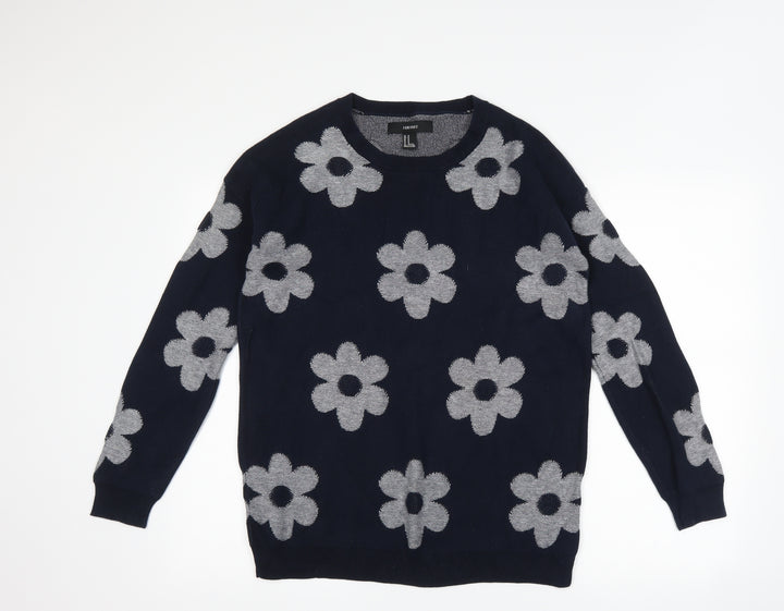 FOREVER 21 Womens Blue Floral  Pullover Jumper Size M