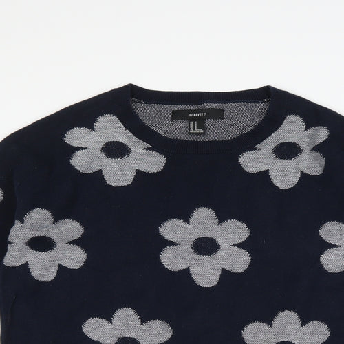 FOREVER 21 Womens Blue Floral  Pullover Jumper Size M