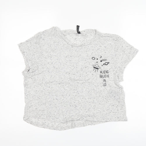 H&M Womens Grey   Basic T-Shirt Size L  - aliens