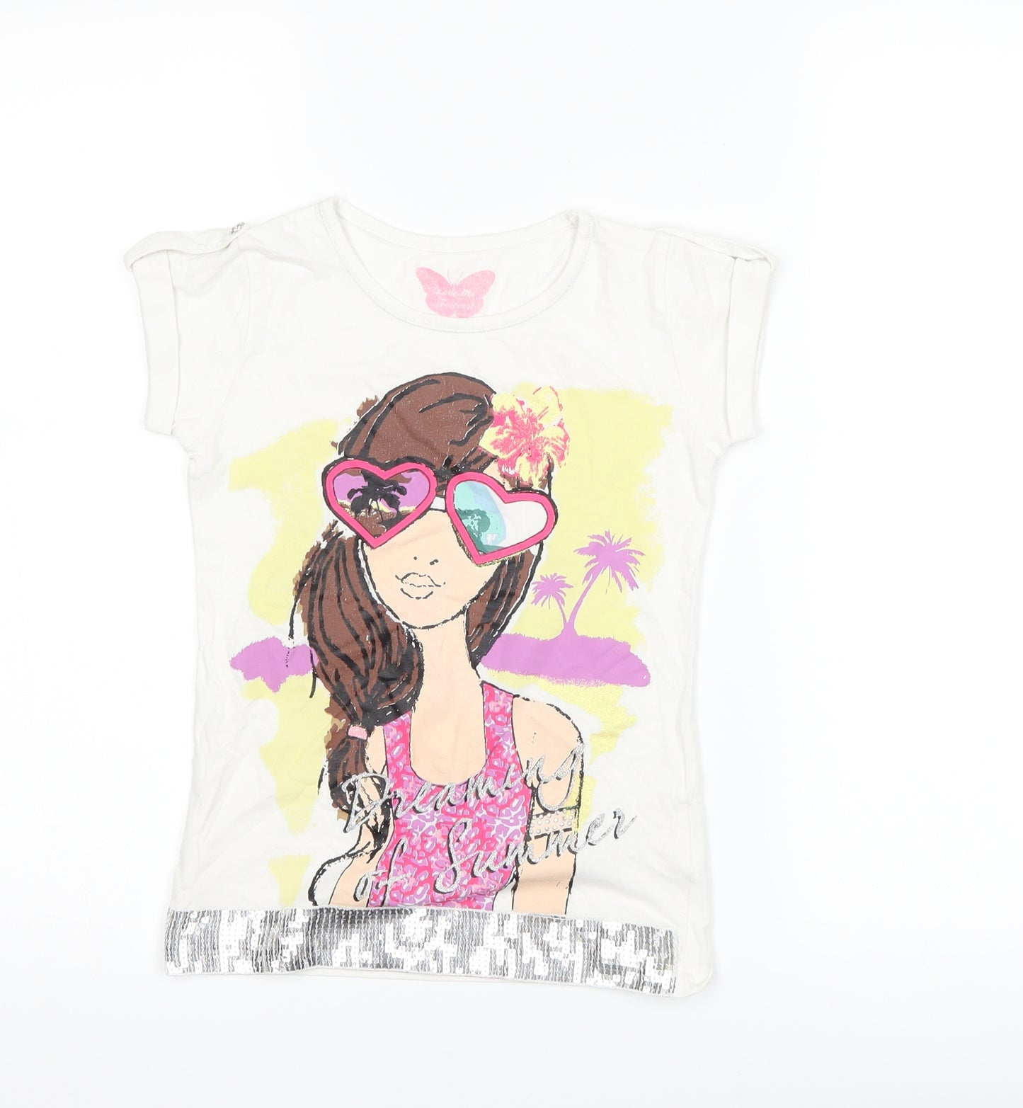 Matalan Girls White   Basic T-Shirt Size 6-7 Years  - Graphic