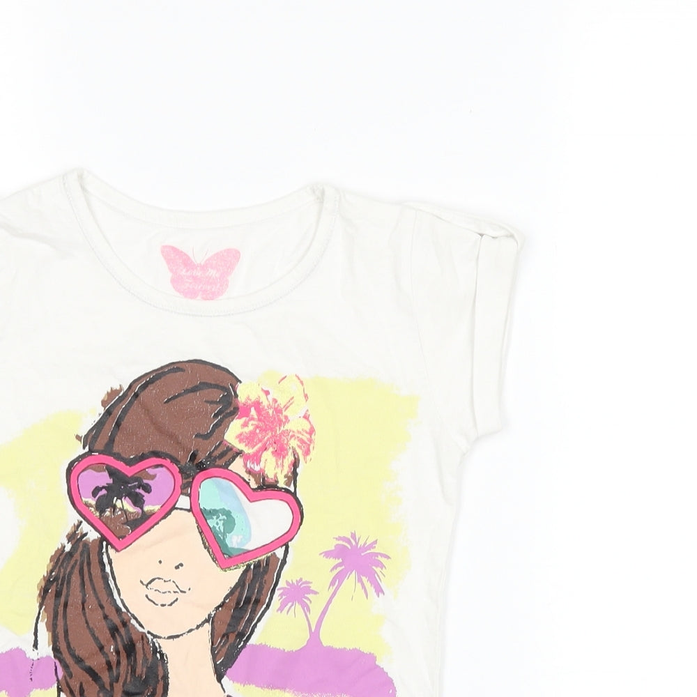 Matalan Girls White   Basic T-Shirt Size 6-7 Years  - Graphic