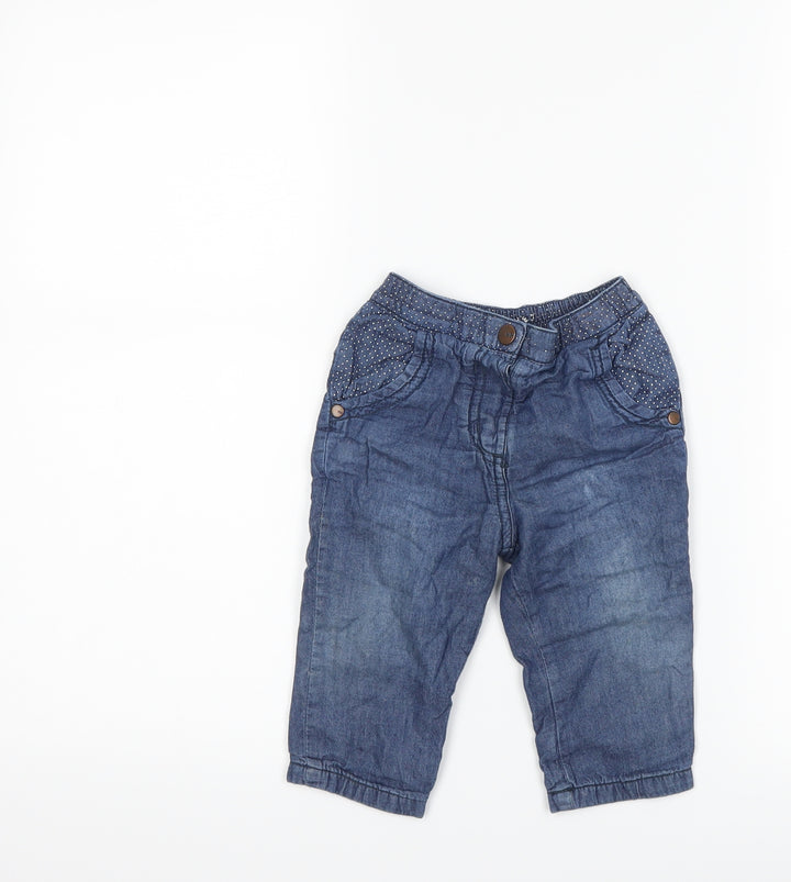 Nutmeg Girls Blue Polka Dot Denim Capri Jeans Size 6-9 Months
