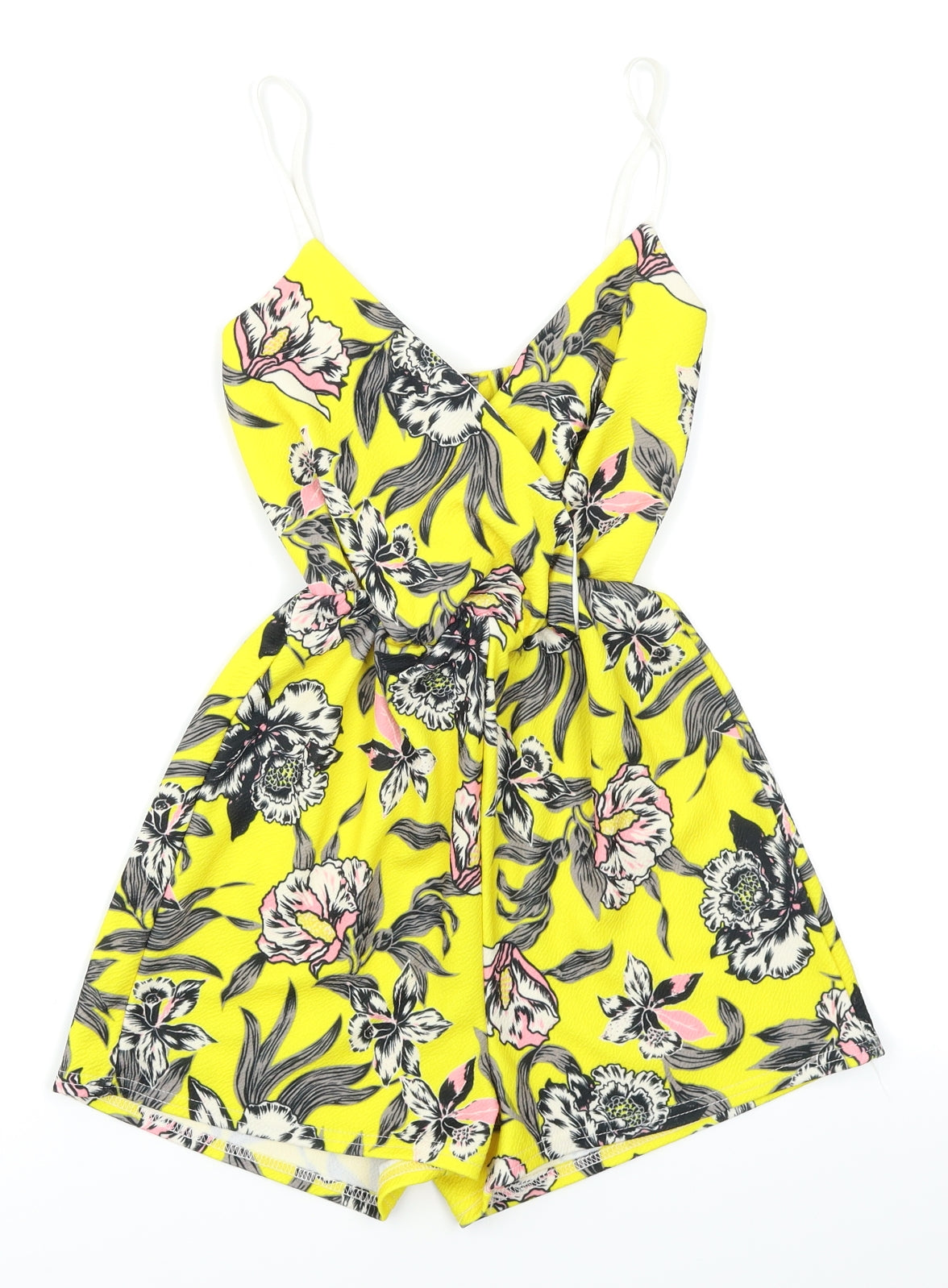 Boohoo Womens Yellow Floral  Romper One-Piece Size 8