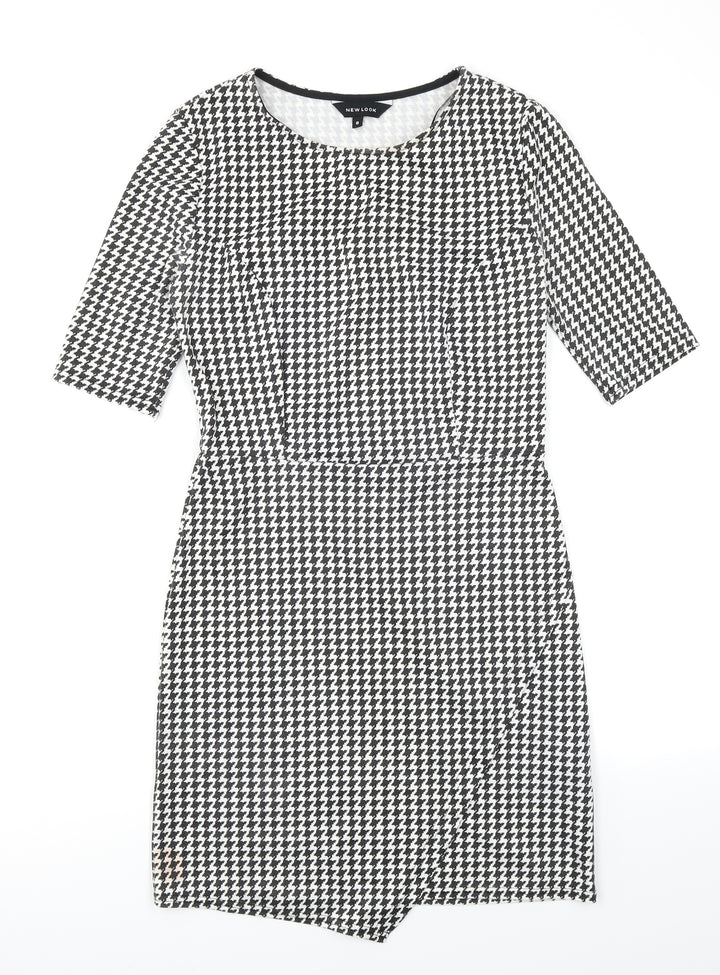 New Look Womens Black Houndstooth Bodycon Size 8