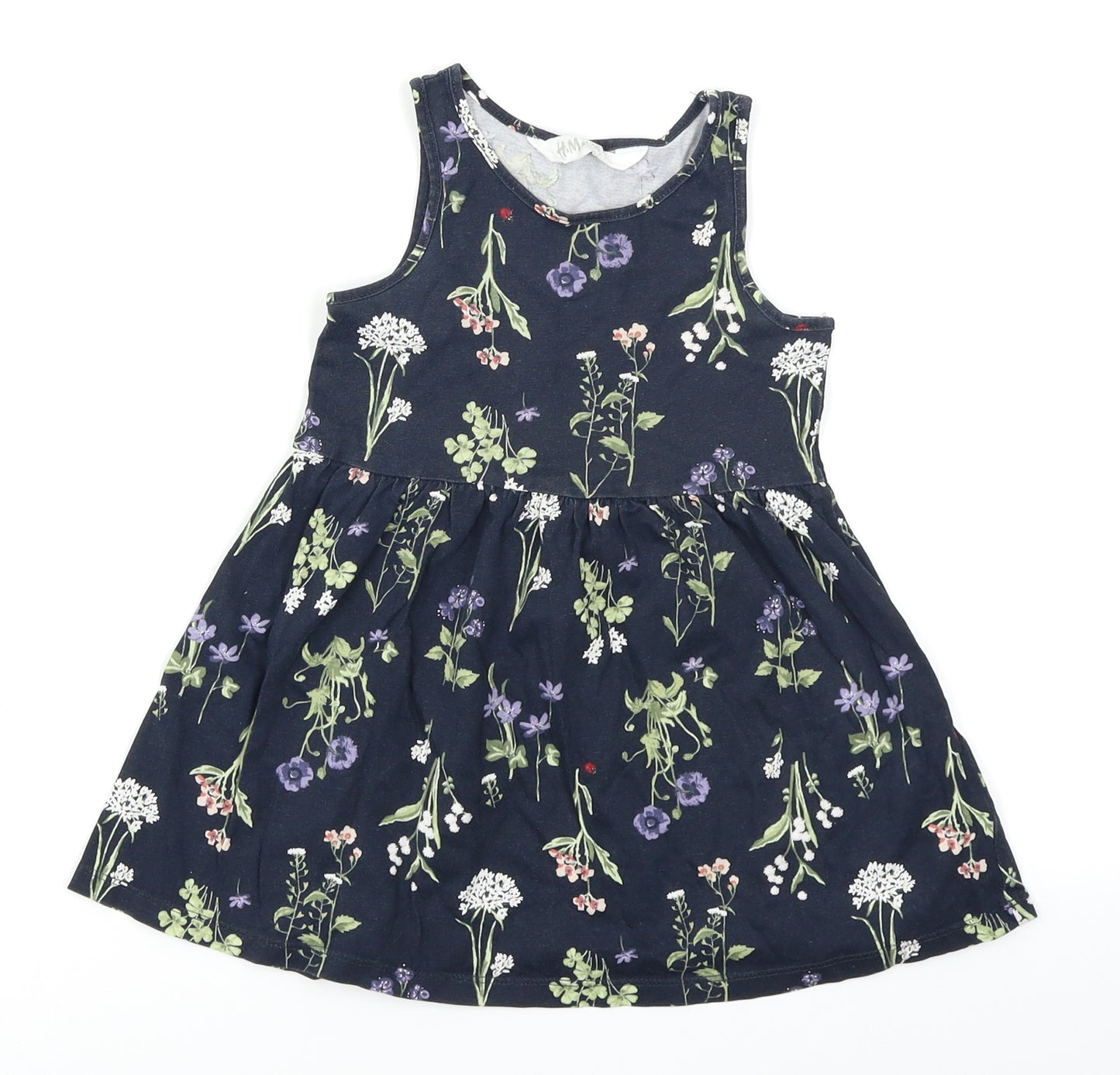 H&M Girls Blue Floral  Skater Dress  Size 2 Years