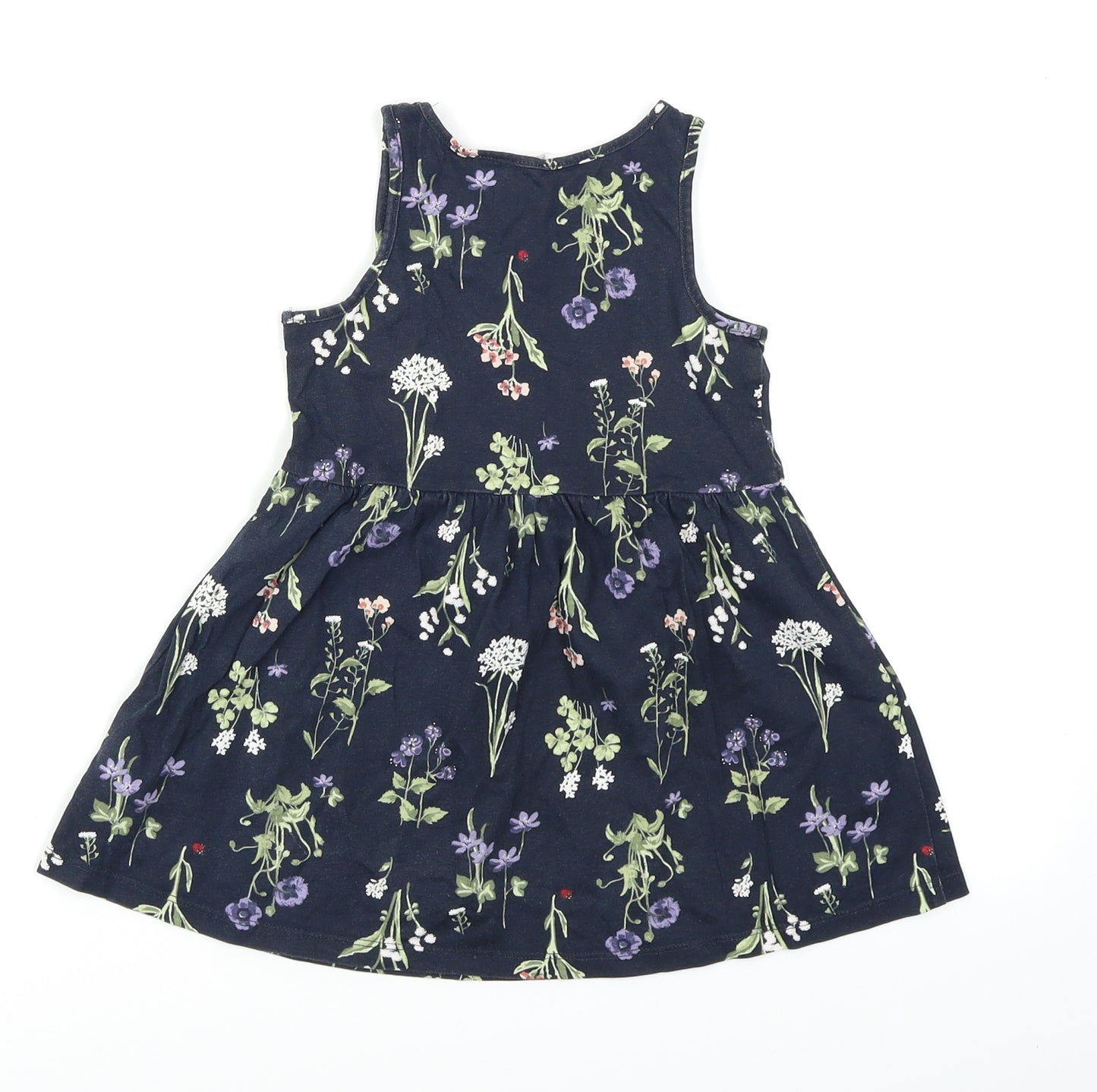 H&M Girls Blue Floral  Skater Dress  Size 2 Years