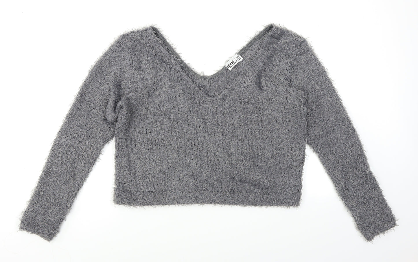 Femme Luxe Womens Grey   Pullover Jumper Size M  - Cropped