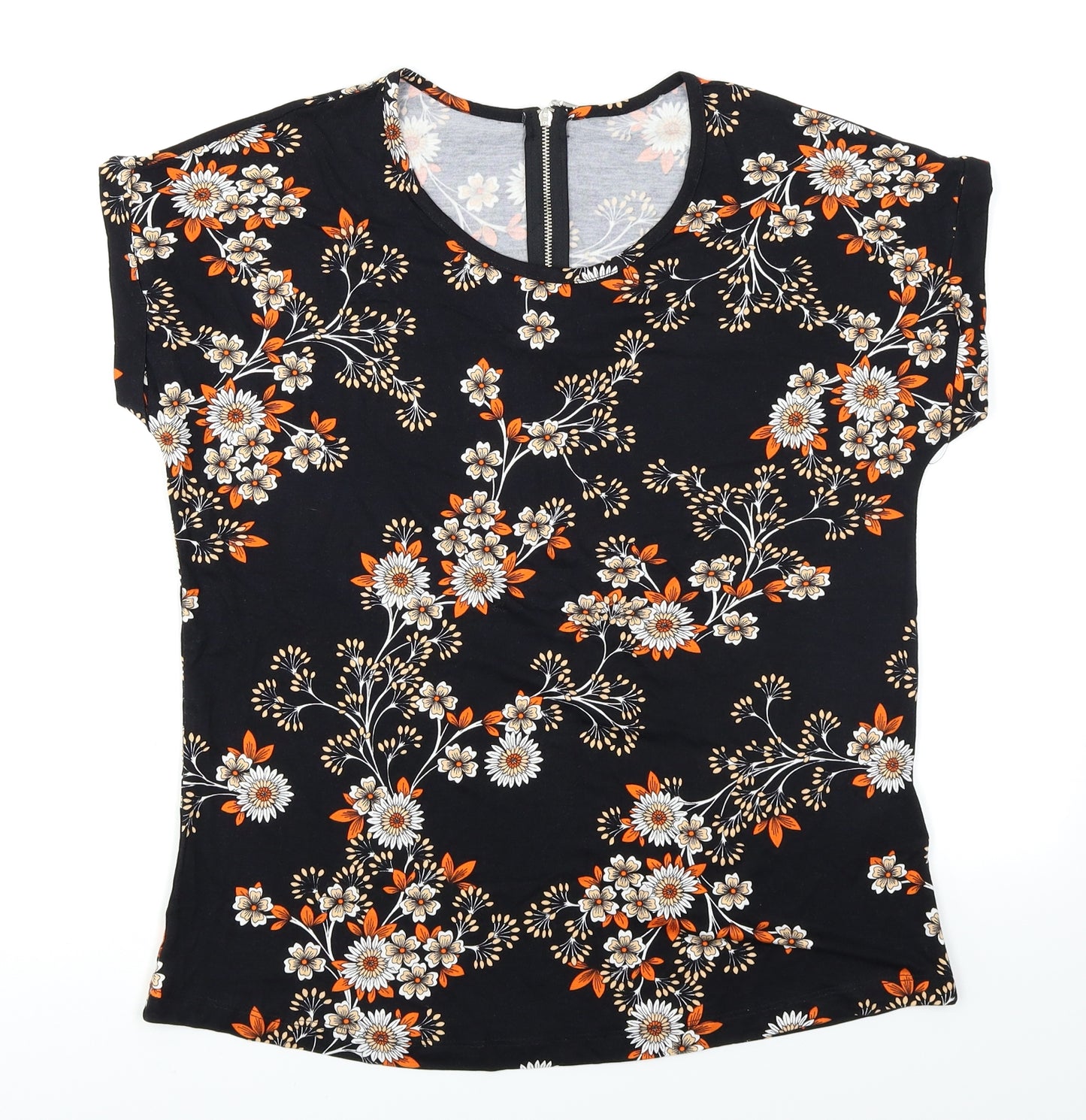 Peacocks Womens Black Floral  Basic T-Shirt Size 14