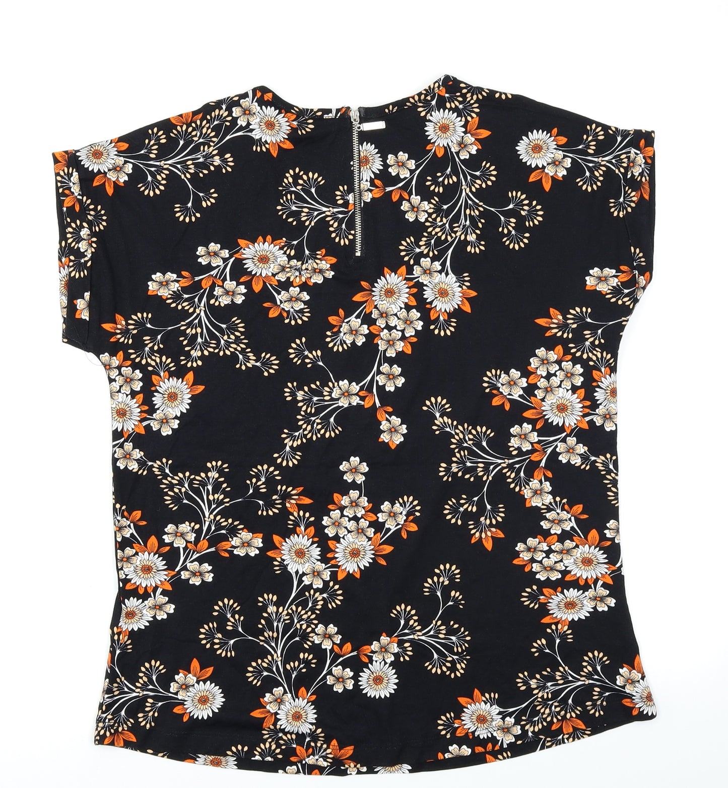 Peacocks Womens Black Floral  Basic T-Shirt Size 14