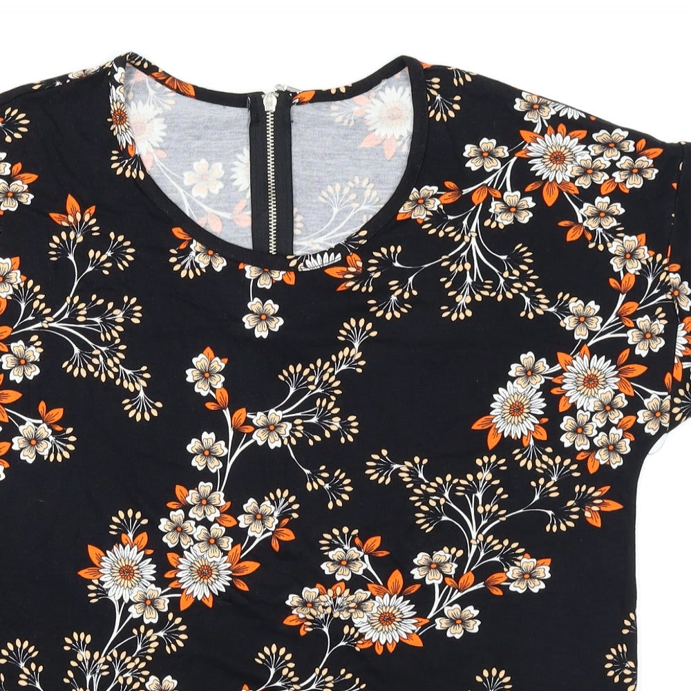 Peacocks Womens Black Floral  Basic T-Shirt Size 14