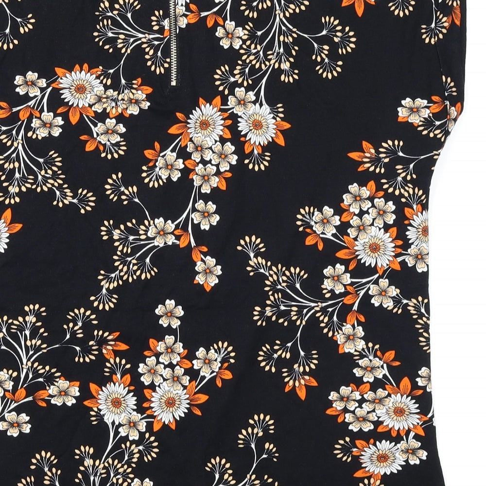 Peacocks Womens Black Floral  Basic T-Shirt Size 14