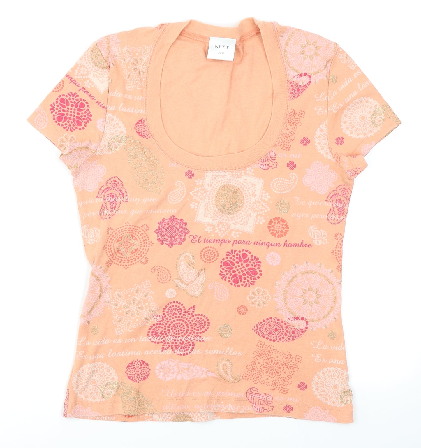 NEXT Womens Orange Paisley  Basic T-Shirt Size 10