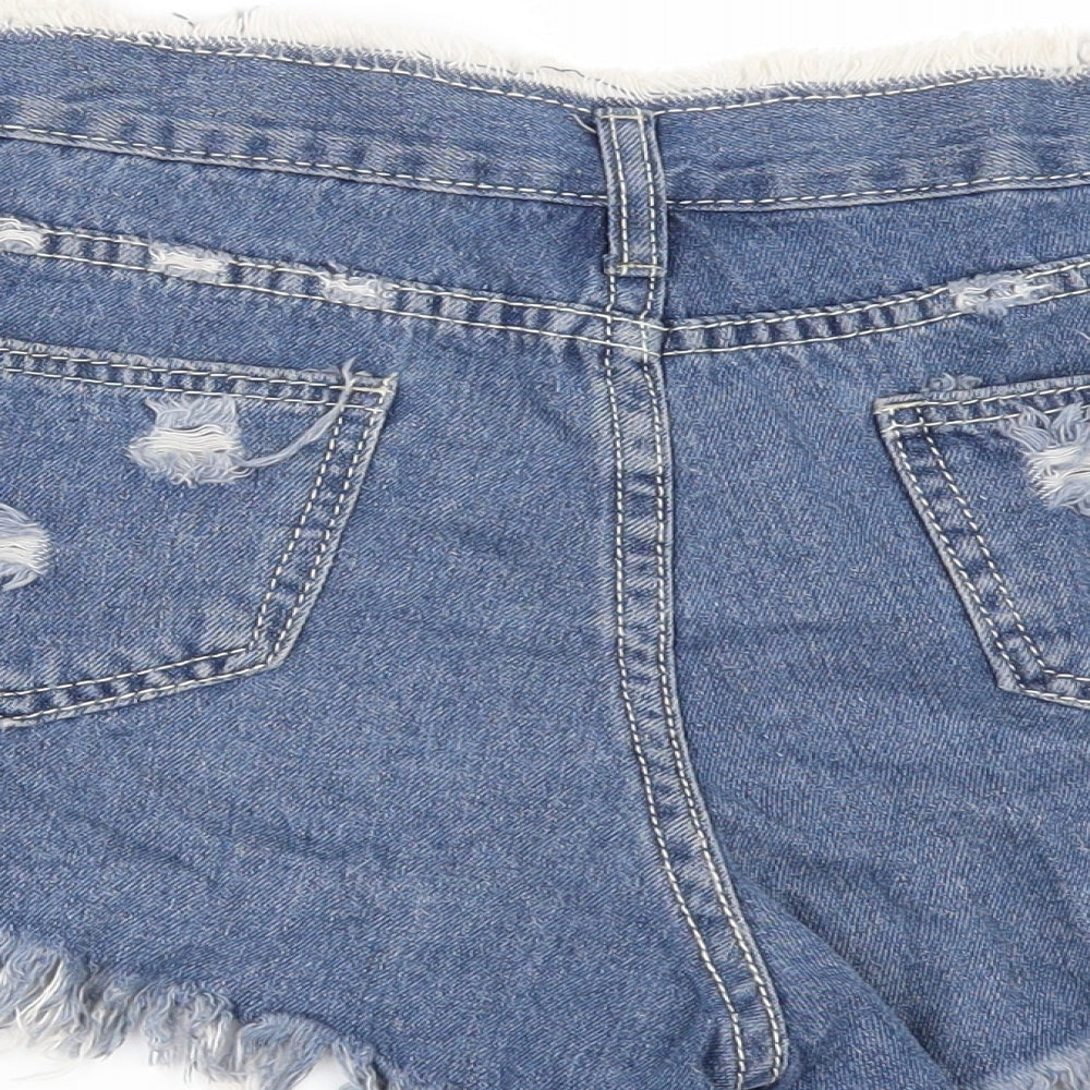 Preworn Womens Blue  Denim Hot Pants Shorts Size S - DISTRESSED
