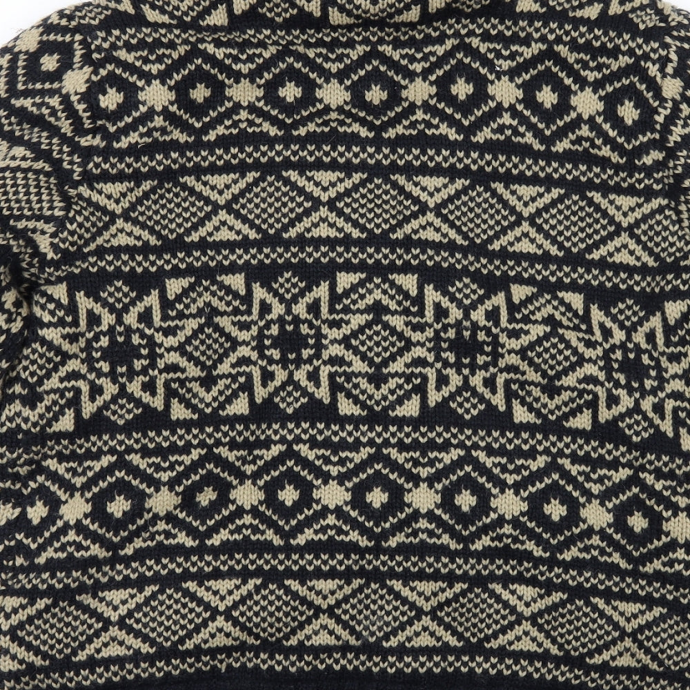 TU Mens Black Geometric  Cardigan Jumper Size L