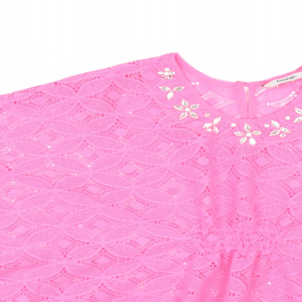 George Girls Pink   Basic T-Shirt Size 7-8 Years  - Beach Cover Up