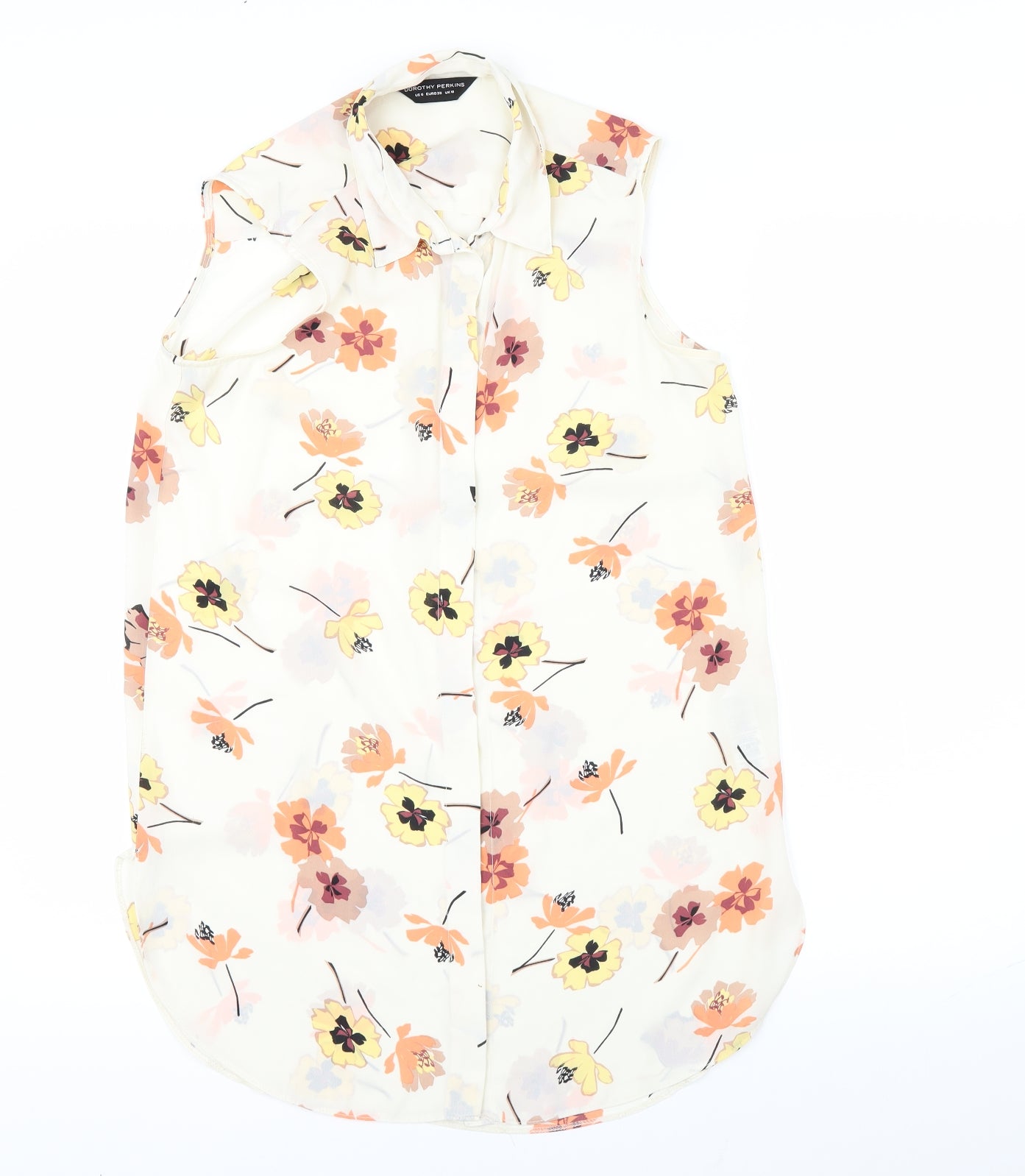 Dorothy Perkins Womens Beige Floral  Tunic Button-Up Size 10