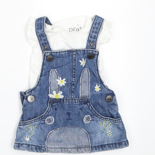 F&F Girls Blue  Denim A-Line  Size Newborn  - pinafore dress and tshirt