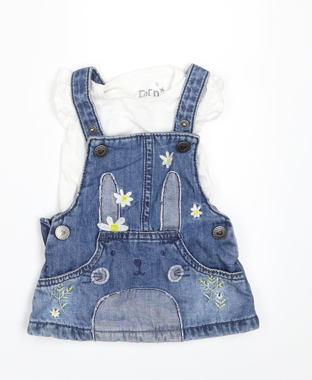 F&F Girls Blue  Denim A-Line  Size Newborn  - pinafore dress and tshirt