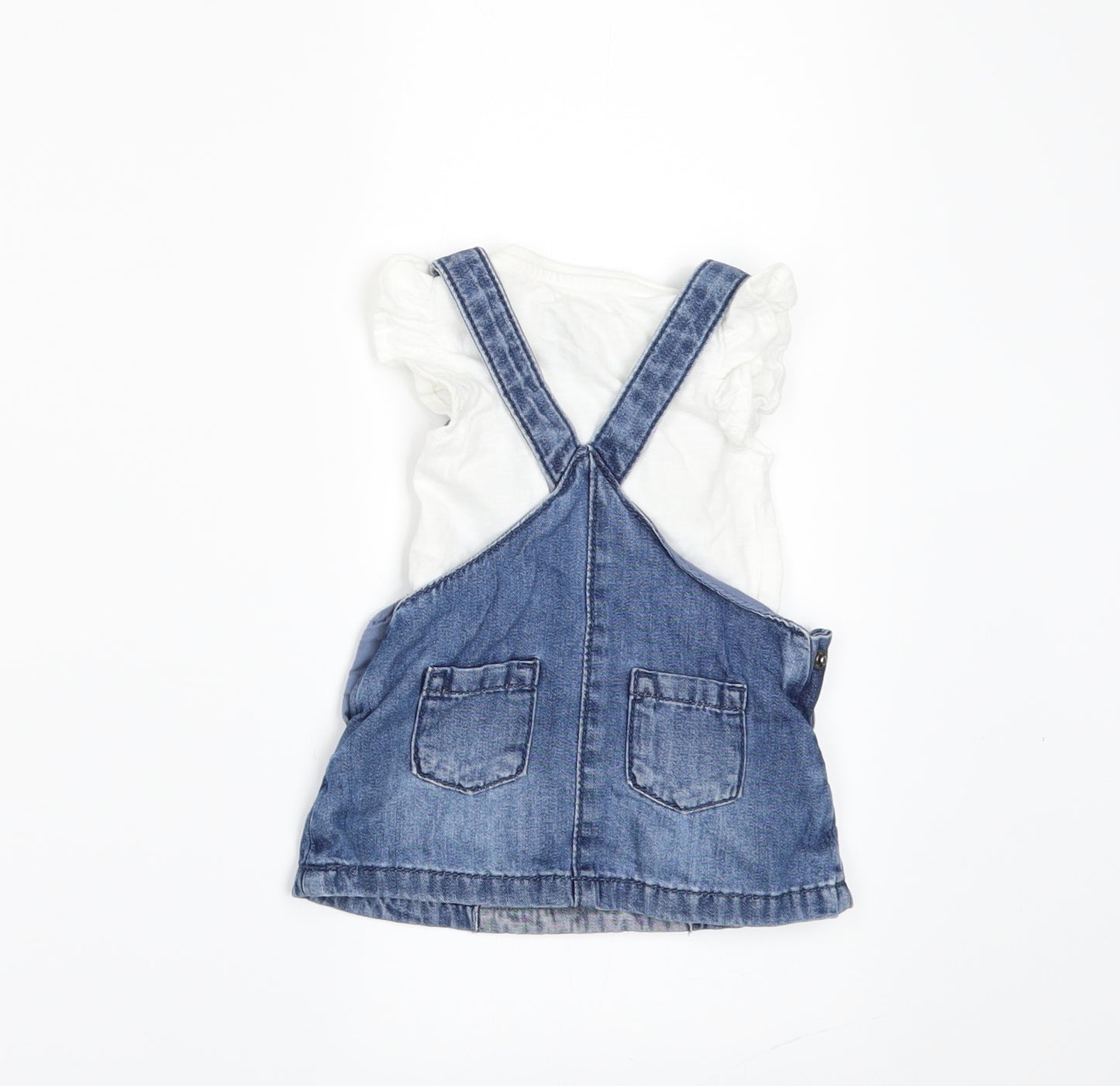 F&F Girls Blue  Denim A-Line  Size Newborn  - pinafore dress and tshirt