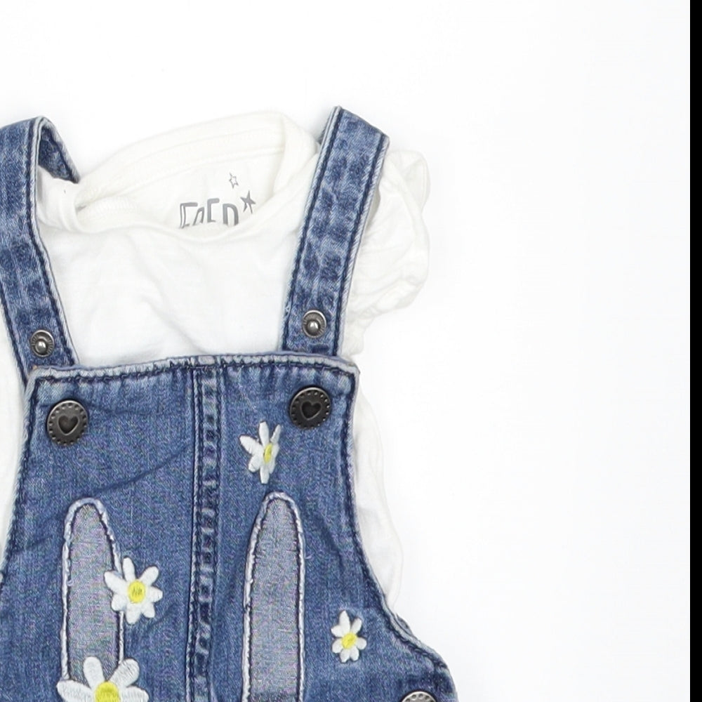 F&F Girls Blue  Denim A-Line  Size Newborn  - pinafore dress and tshirt